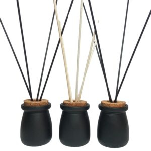 Difusores vidrio 100ml Negro mate c/varitas tapa corcho