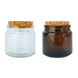 vaso para vela vidrio tapa corcho incoloro transparente ámbar marron