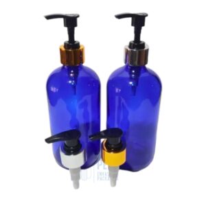 Botella Vidrio Azul 500 ml con Cremera de Metal