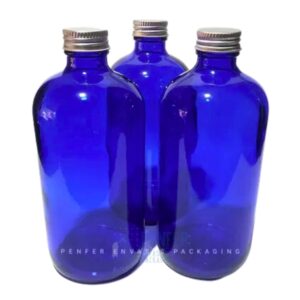 Botella Vidrio Azul 500 ml con Tapa Ciega de Metal