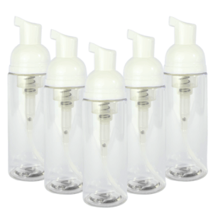 Envase espumero cilíndrico transparente con válvula para espuma. Ideal para jabones líquidos, espumas faciales, sanitizantes y cosmética líquida. Botella espumera plástica reutilizable, diseño funcional y moderno, perfecta para uso personal o profesional.