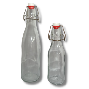 BOTELLA VIDRIO CON TAPA ABATIBLE 250ML 500ML