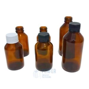 Frasco Vidrio 100ml Ambar con Tapa Precintada.