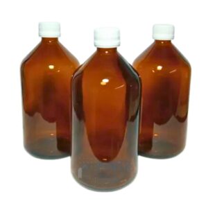 Botella Vidrio Ambar 500 ml con Tapa Ciega Blanca