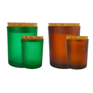 vaso para vela con tapa corcho verde esmerilado ambar esmerilado 100ml 200ml