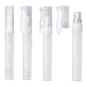 Frasco demo spray tipo lapicera de 10ml, ideal para muestras de perfume, sanitizante o aromatizador. Atomizador recargable, portátil y compacto, presentación profesional y moderna.