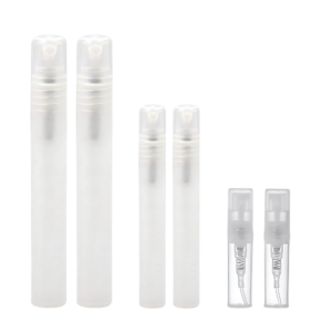 Frascos demo spray de 2ml, 5ml y 10ml ideales para muestras de perfumes, cosméticos y productos líquidos. Frascos con atomizador recargables y portátiles. Frascos pequeños para muestras profesionales.