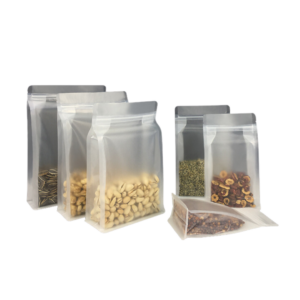 Bolsa Transparente Mate con Base Plana y Fuelle