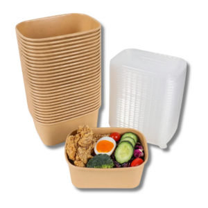 Bowl Rectangular Kraft 1000ml Tapa PET