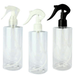 frasco heaven transparente 300ml tubo cosmético pet plástico con gatillo minigatillo blanco negro natural transparente