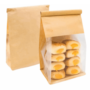 bolsa para pan, bolsa con visor transparente, bolsa panadería, bolsa con base plana, bolsa con fuelle, resistente a grasa, resistente al agua, packaging para pan artesanal, bolsa para donuts, bolsa para galletas, bolsa para bizcochos, presentación para panadería, bolsa con tira de cierre