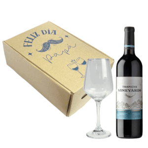 caja regalo día del padre, vino trapiche vineyards, cabernet sauvignon 2024, vino argentino para regalar, copa vino 435ml, pack con vino y copa, caja regalo temática padre, vino tinto argentino, regalo elegante papá, packaging con vino, box día del padre, copa para vino tinto, caja con diseño especial, regalo con vino importado, presentación premium