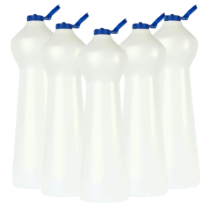 botella PAD natural, envase detergente, botella para químicos, tapa flip top azul, envase productos limpieza, botella lavandina, botella resistente, envase plástico natural, contenedor químicos líquidos, packaging limpieza profesional