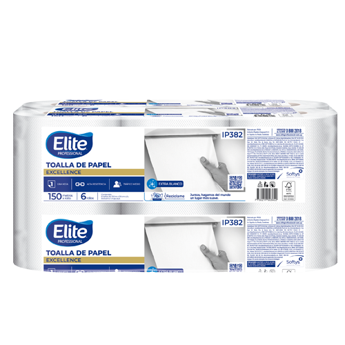 toalla de papel Elite, toalla de papel Elite IP382, toalla de papel una hoja, toalla de papel 150 metros, toalla de papel pack x6 rollos, toalla de papel alto metraje, toalla de papel industrial, toalla de papel institucional, toalla de papel absorbente, toalla de papel resistente, toalla de papel gramaje 35, toalla de papel blancura 86%, toallas de papel para cocina, toallas de papel para gastronomía, ip382