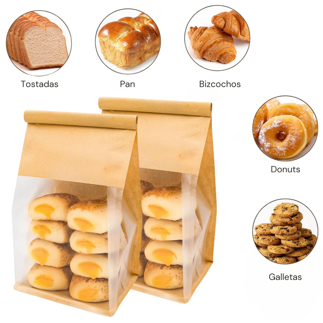 Bolsa Para Pan Con Visor Y Cierre Plegable Kraft | 26x16x13 - 3