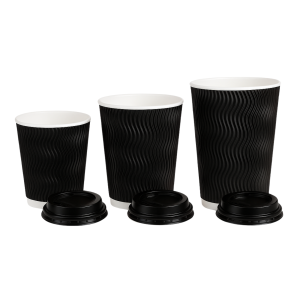 Vaso Para Café Polipapel Corrugado Ondulado Negro | Doble Pared | Con o Sin Tapa